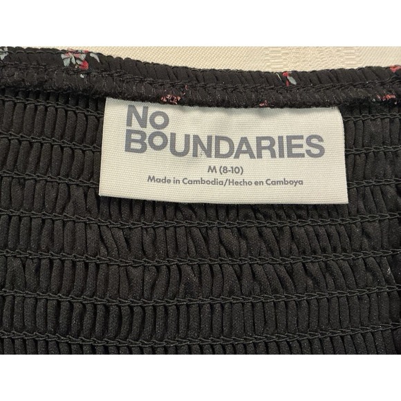 No Boundaries Dress M Black Floral Spagetti Shift Midi Smocked Empire Y2K Goth - Picture 8 of 10